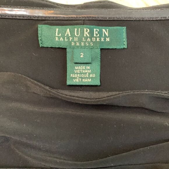 LAUREN Ralph Lauren Wide neckline bow details on shoulders ruching black dress - Picture 6 of 10